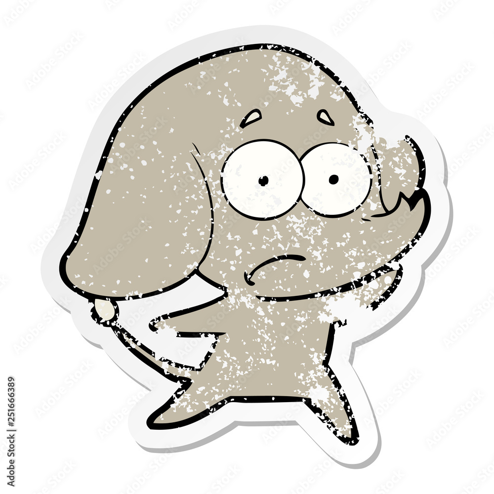 Fototapeta premium distressed sticker of a cartoon unsure elephant