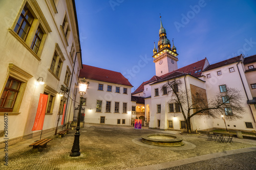 Brno Old Town Hall with a Small Square and Old Tower at Dusk, Czech Republic