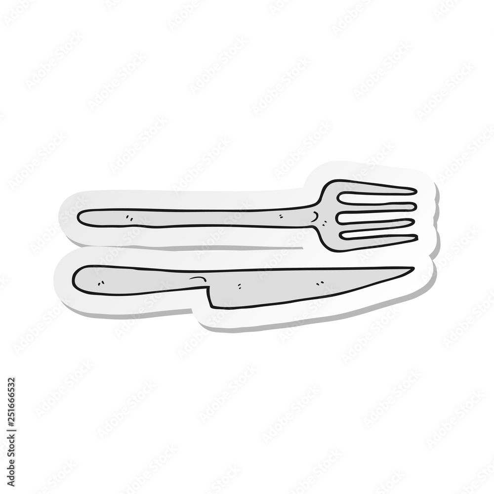 sticker of a cartoon knife and fork sticker of a cartoon knife and fork