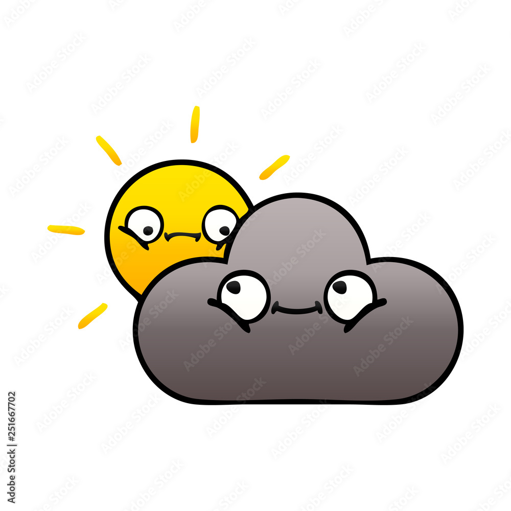 gradient shaded cartoon storm cloud and sun gradient shaded cartoon storm cloud and sun
