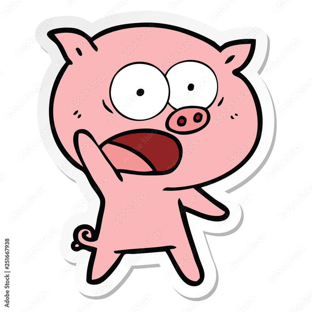 sticker of a cartoon pig shouting sticker of a cartoon pig shouting