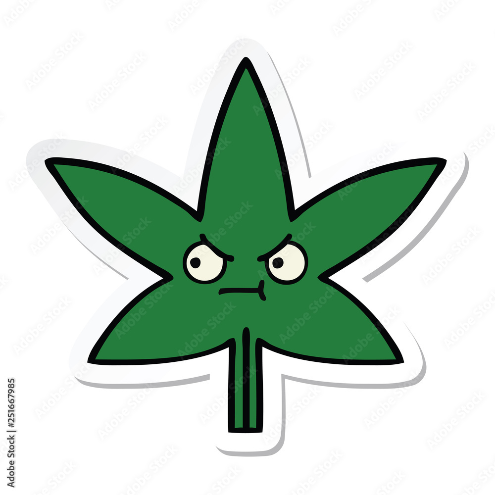 sticker of a cute cartoon marijuana leaf sticker of a cute cartoon marijuana leaf