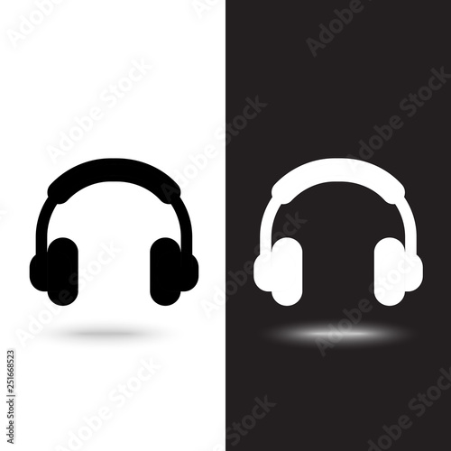 headphones icon vector on black and white background