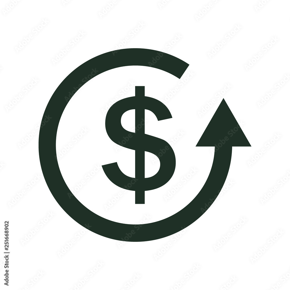 dollar rate increase icon. Money symbol with stretching arrow up ...
