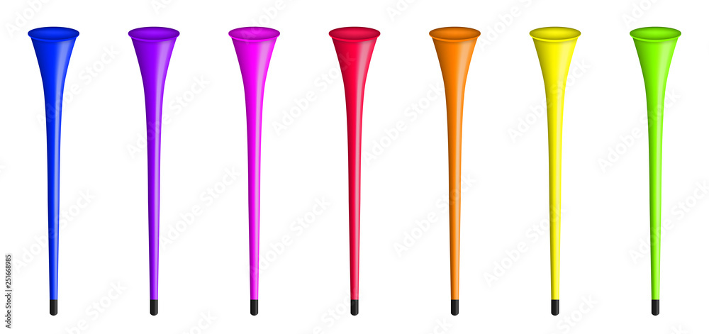 Creative vector illustration of vuvuzela trumpet, pipe, bugle for soccer, football fan isolated on transparent background. Art design abstract concept graphic sport play element Creative vector illustration of vuvuzela trumpet, pipe, bugle for soccer, football fan isolated on transparent background. Art design abstract concept graphic sport play element