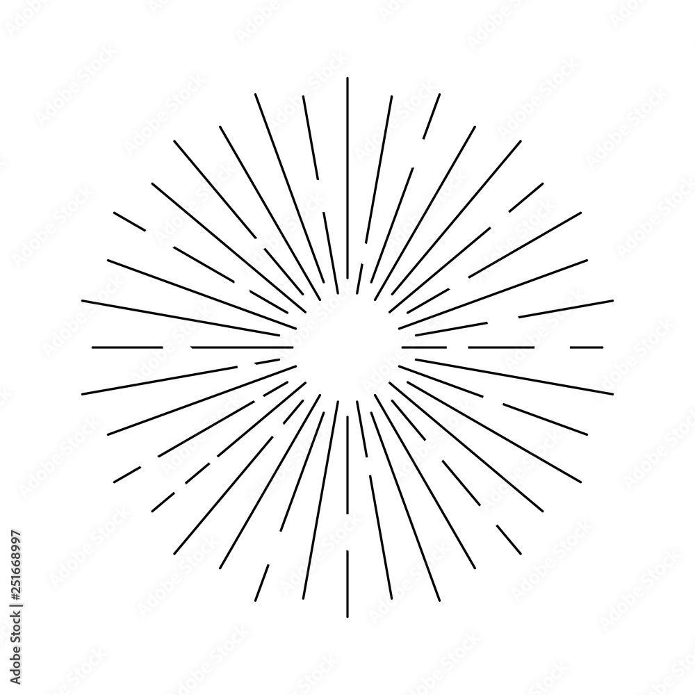 Fototapeta premium Sun rays hand drawn, linear drawing