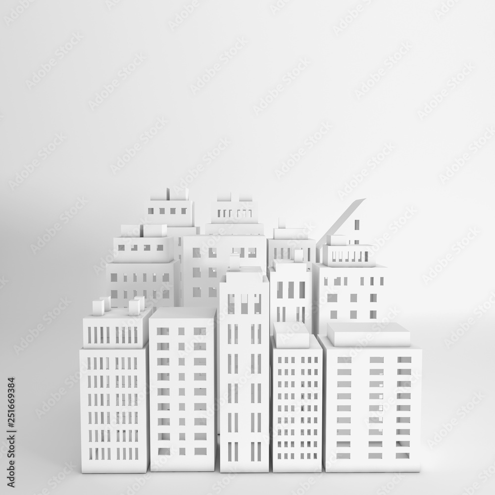 White paper skyscrapers. Achitectural building in panoramic view. Modern city skyline building industrial paper art landscape skyscraper offices. 3d rendering illustration