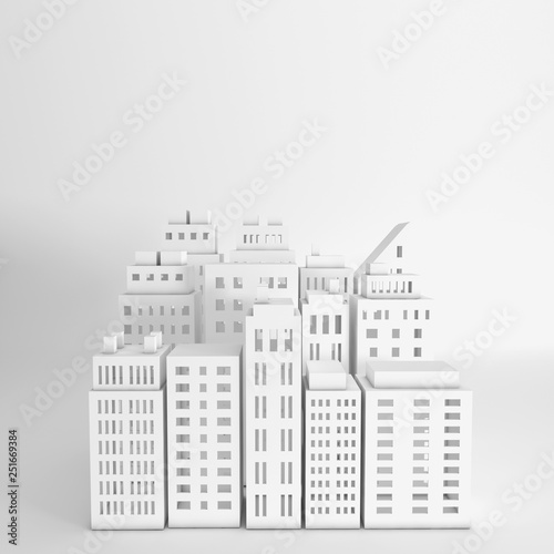 White paper skyscrapers. Achitectural building in panoramic view. Modern city skyline building industrial paper art landscape skyscraper offices. 3d rendering illustration © Meranna