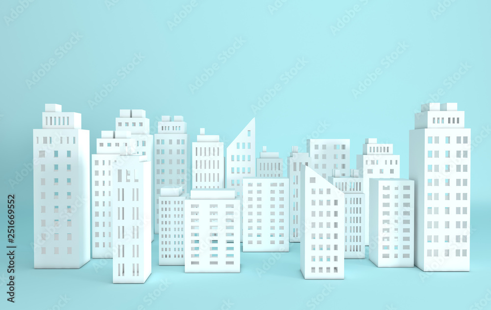 White paper skyscrapers. Achitectural building in panoramic view. Modern city skyline building industrial paper art landscape skyscraper offices. 3d rendering illustration