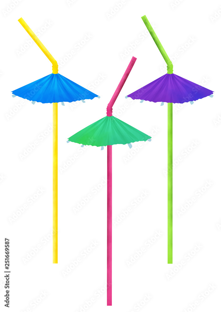 Bright drawn cocktail straws on white background. Small clip art set