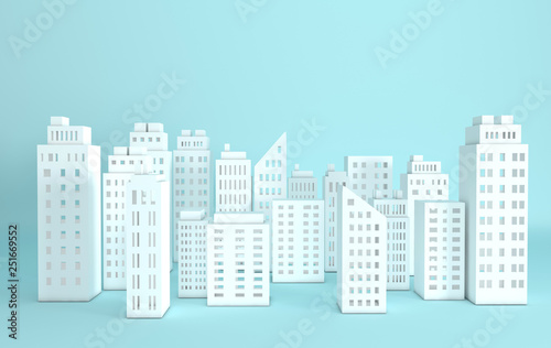 White paper skyscrapers. Achitectural building in panoramic view. Modern city skyline building industrial paper art landscape skyscraper offices. 3d rendering illustration