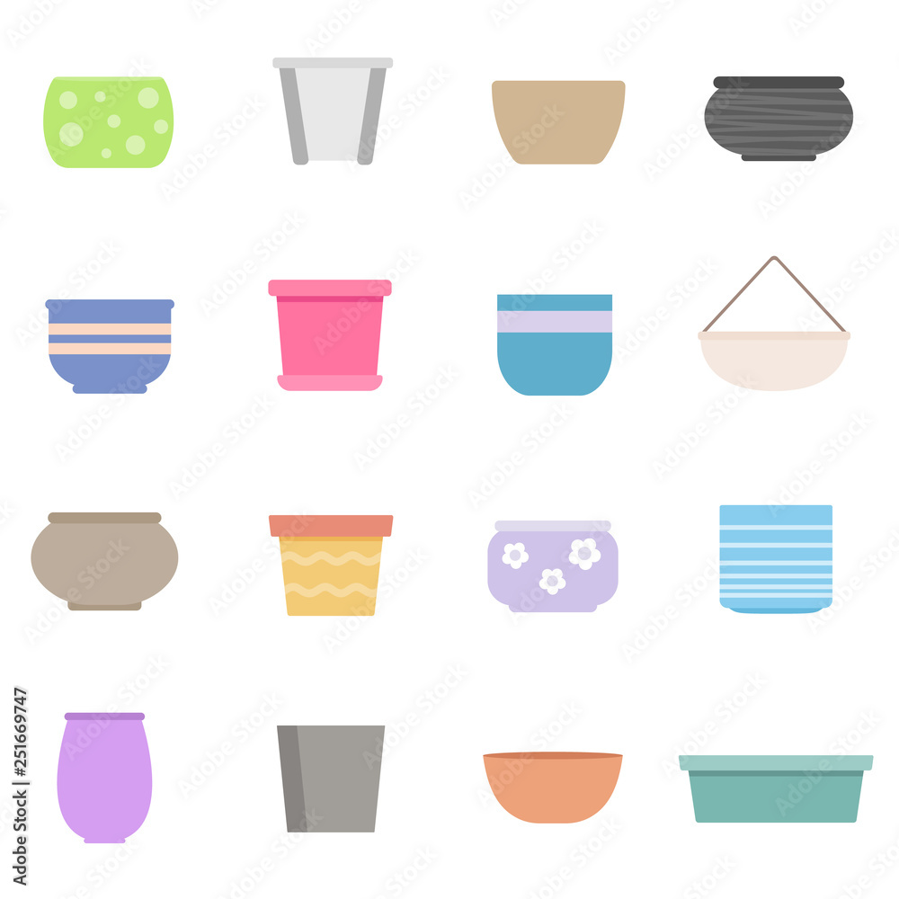 Fototapeta premium Flower pots of various shapes and colors, set of isolated objects. Vector illustration