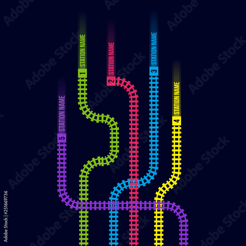 Creative vector illustration of railway station map, metro road infographic, train railroad route rail track, isolated on transparent background. Art design template. Abstract concept graphic element
