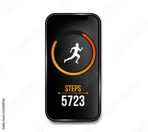 Creative vector illustration of fitness counter run app in phone and wrist band bracelet, activity tracker isolated on background. Art design smartphone template. Abstract concept graphic element