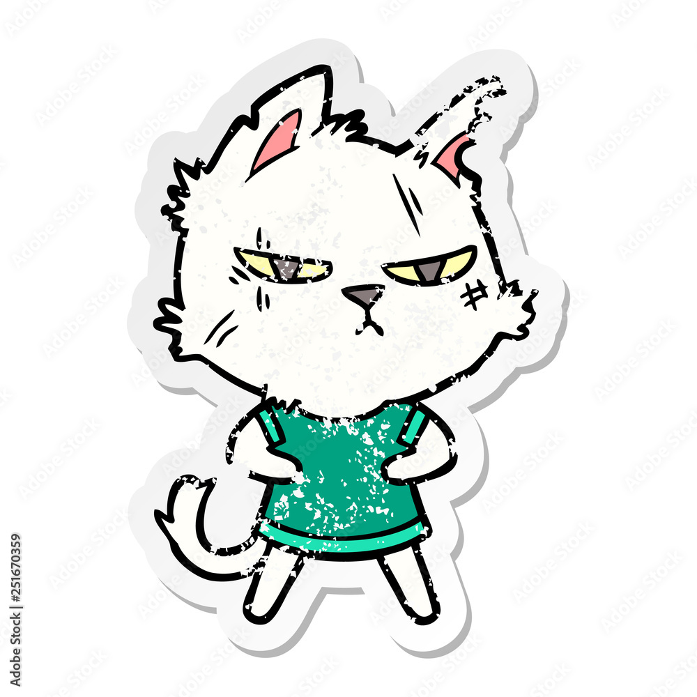 Fototapeta premium distressed sticker of a tough cartoon cat