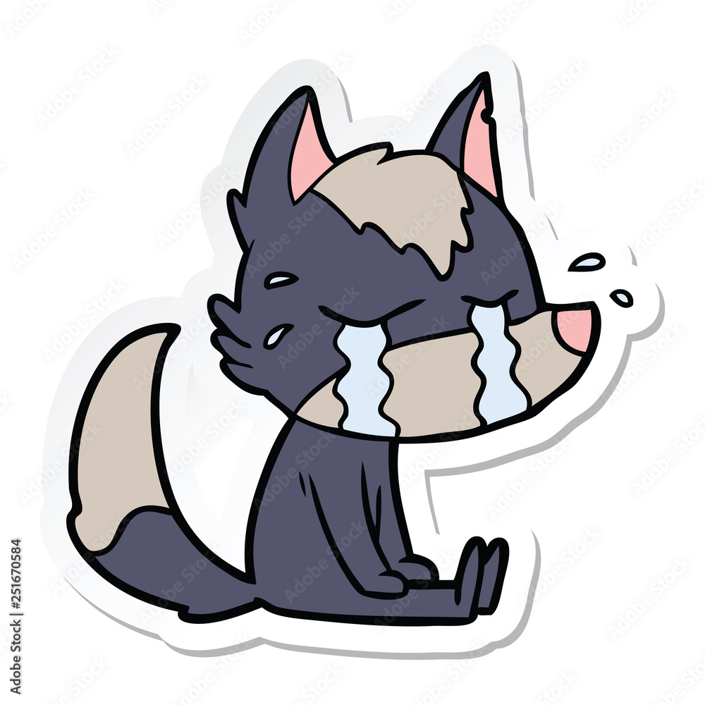 sticker of a cartoon crying wolf sticker of a cartoon crying wolf
