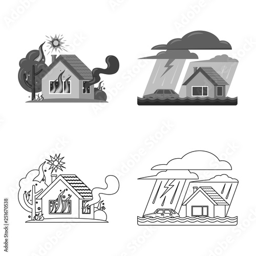 Isolated object of natural and disaster logo. Set of natural and risk stock vector illustration.
