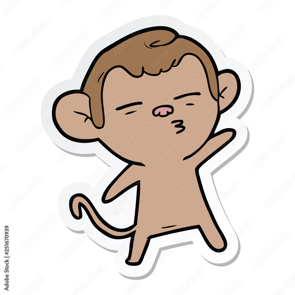 sticker of a cartoon suspicious monkey sticker of a cartoon suspicious monkey