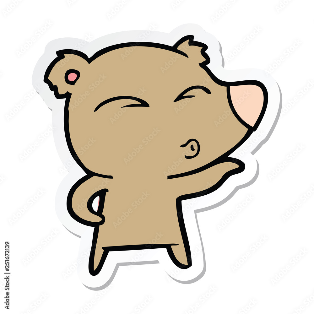sticker of a cartoon whistling bear sticker of a cartoon whistling bear