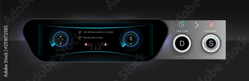 Template-sample car dashboard and the principle of switching modes selector automatic transmission. Black style. The style of the future. Vector image.