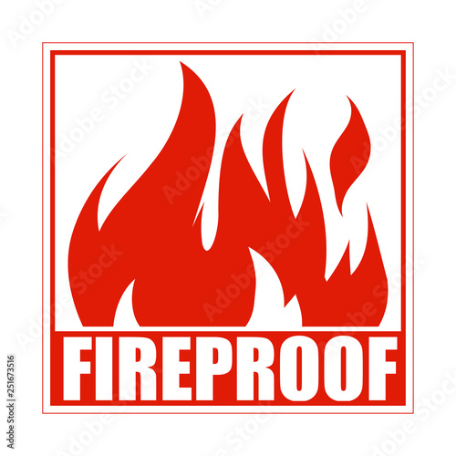 Fireproof square icon, logo design, sign, red label with blazing flame.