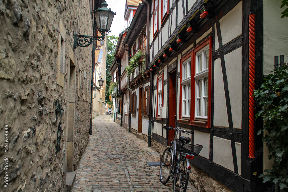 Erfurt, Thuringia, Germany- April 20, 2018: Beautiful town city of Erfurt with old german houses