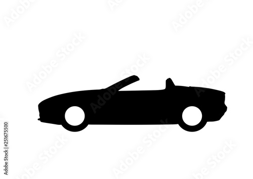 Black convertible car icon isolated symbol in flat style. Simple silhouette cabriolet sign image