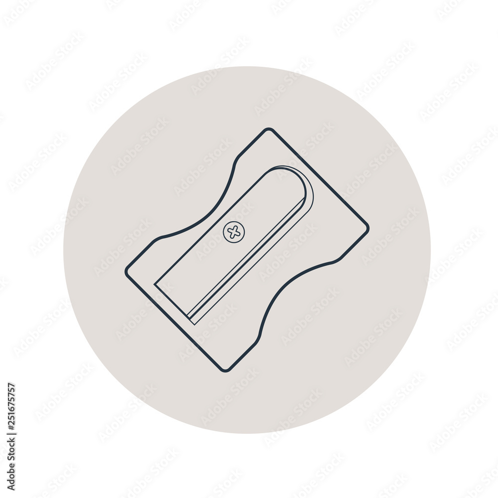 Icono plano lineal sacapuntas en círculo color gris Icono plano lineal sacapuntas en círculo color gris