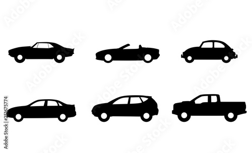Set of car icons black isolated sign  symbol in flat style