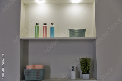 bathroom shelf with accessories