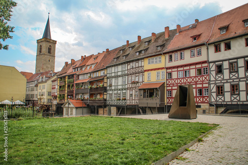 Erfurt, Thuringia, Germany- April 20, 2018: Beautiful town city of Erfurt with old german houses