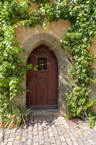 Old, wooden castle door.