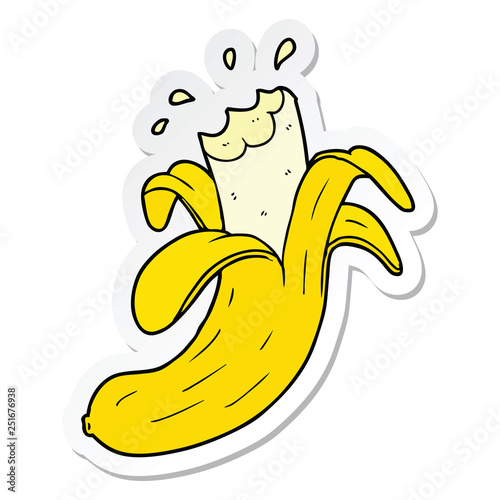 sticker of a cartoon bitten banana