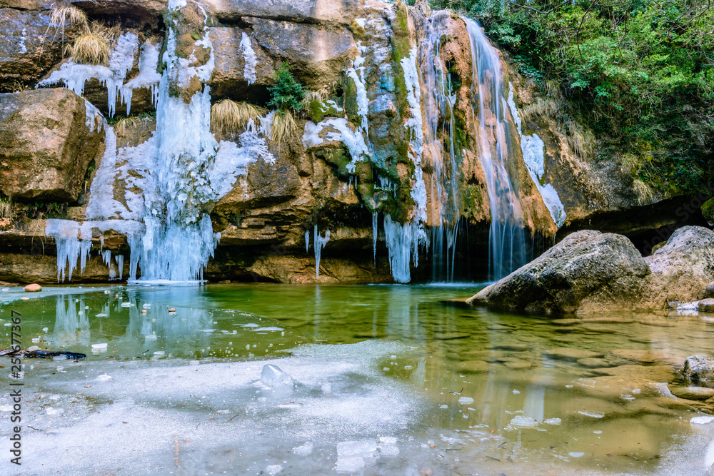 Fototapeta premium Frosty waterfall in the winter.