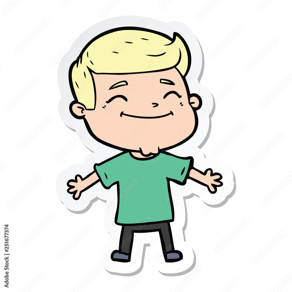 sticker of a happy cartoon man with open arms sticker of a happy cartoon man with open arms