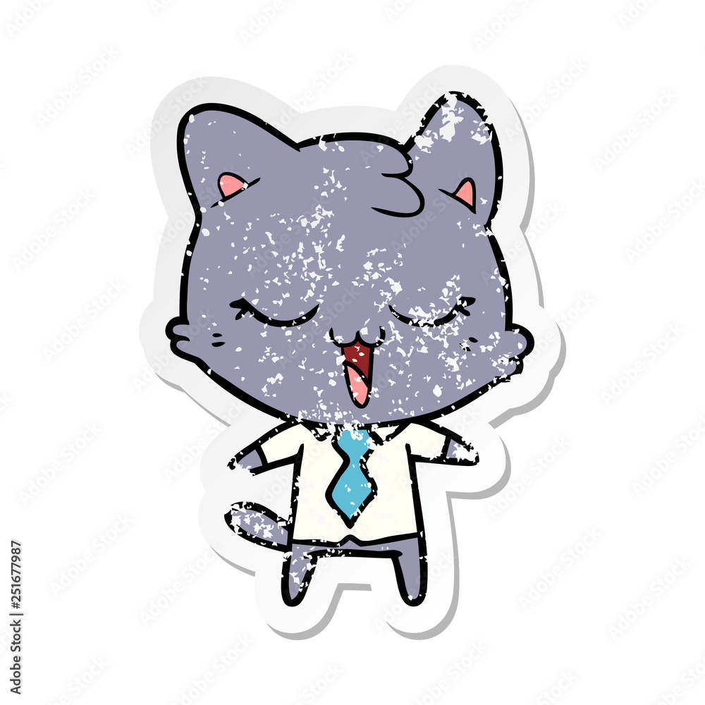 distressed sticker of a cartoon cat distressed sticker of a cartoon cat