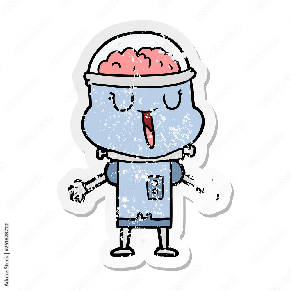 Obraz premium distressed sticker of a happy cartoon robot