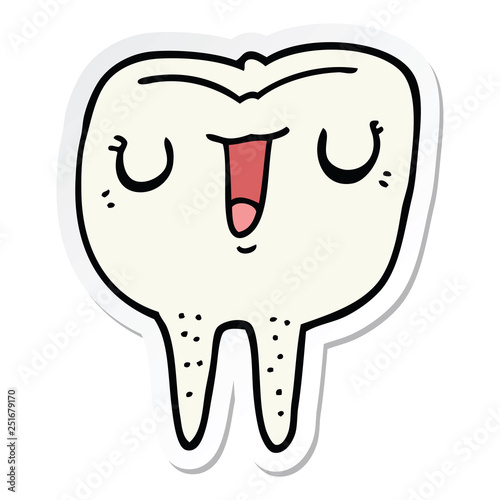 sticker of a cartoon happy tooth