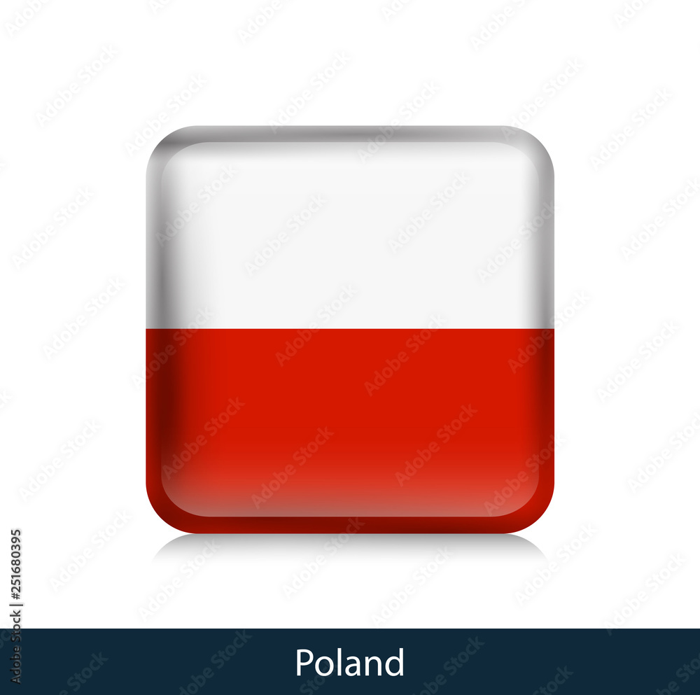 Flag of Poland. Square glossy badge Flag of Poland. Square glossy badge