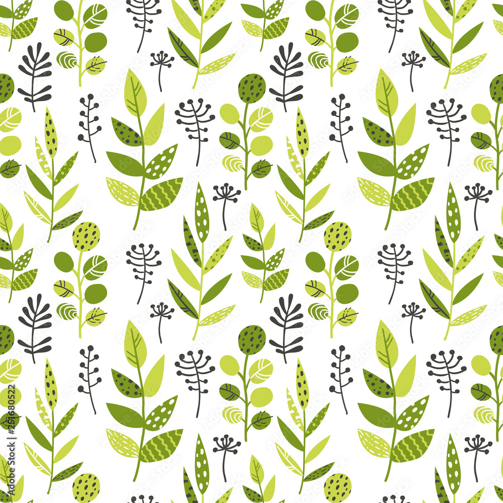 Seamless pattern with green leaves and herbs Seamless pattern with green leaves and herbs