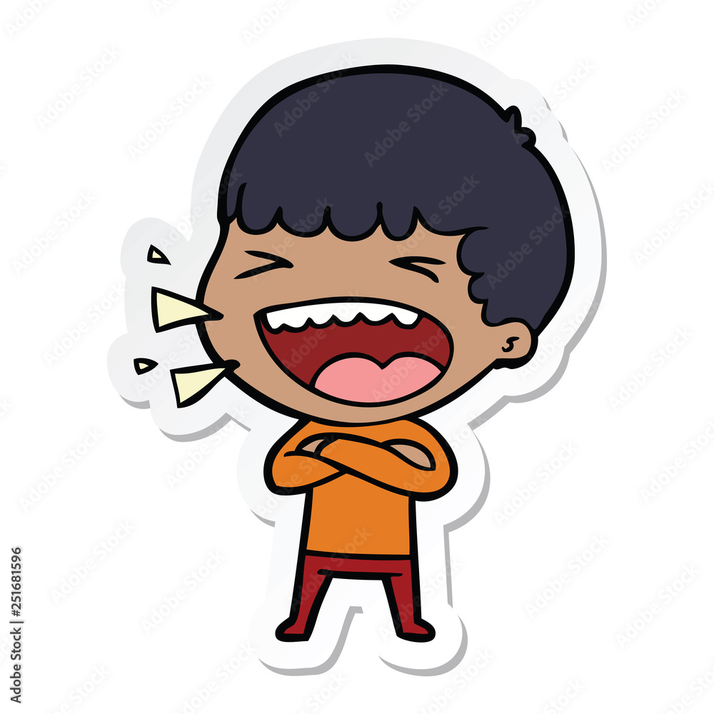 sticker of a cartoon laughing man