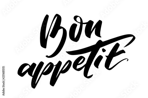 Hand drawn vector lettering. Bon appetit words by hands. Isolated vector illustration. Handwritten modern calligraphy.