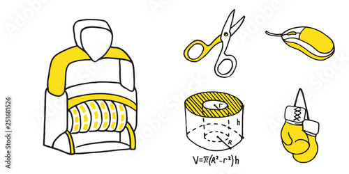 Set of school equipment doodle icons