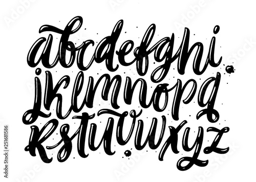 Vector hand drawn alphabet isolated on white background. Brush painted letters. Decorative artistic font. Black letters. 