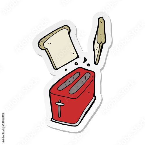 sticker of a cartoon toaster spitting out bread