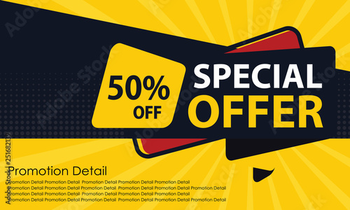 Special Offer Sale Banner Template. Discount Up to 50%. Vector Template Poster Sale Promotion.	 photo