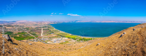 Sea of Galilee viewed from mount Arbel in Israel photo