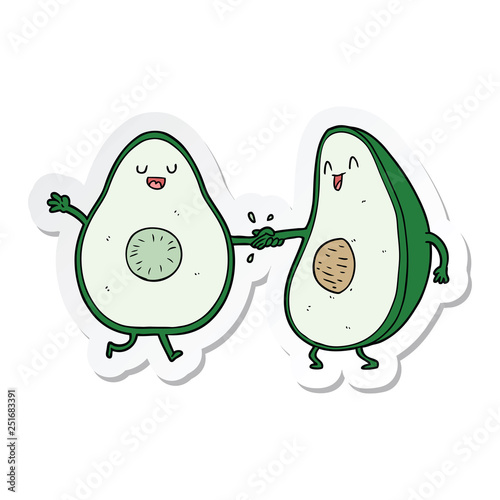 sticker of a cartoon dancing avocados