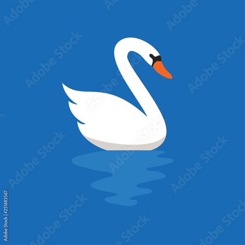 Fototapeta Naklejka Na Ścianę i Meble -  vector white swan on blue water