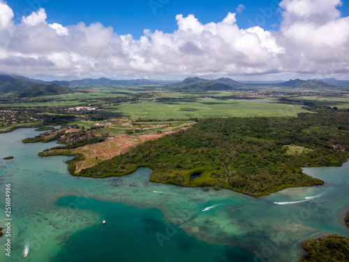 Mauritius aerial photo. Island with beautiful beaches. 2019